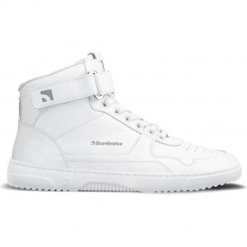 Barebarics Zing Female High‑Top Leather Barefoot Trainers – All White, EU 37