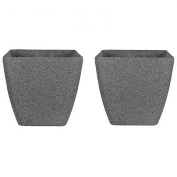 Set di 2 Vasi Quadrati in Poliresina Grigio Scuro 34 x 34 cm Resistenti ai Raggi UV