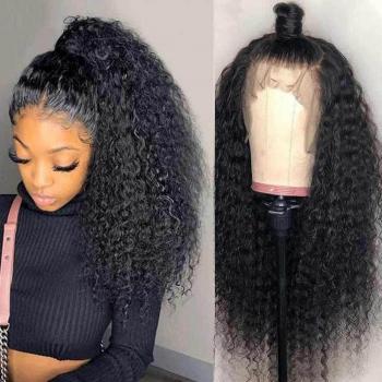 Peluca de Cabello Sintético Rizado Negro con Encaje Frontal para Uso Diario