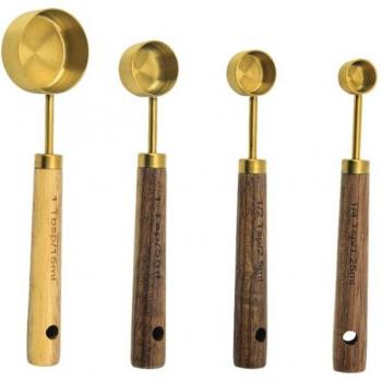 Stainless Steel Measuring Cups and Spoons with Wooden Handle