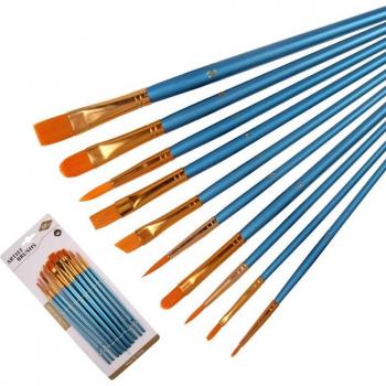 10 Pcs Blue Rod Nylon Hair Art Brush Set