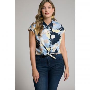 Camicia donna a fiori vintage blu taglia 52/54 in cotone e poliestere