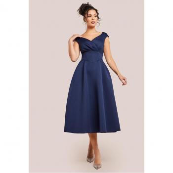 Mid-Length Navy Corset Fit & Flare Dress – Goddiva