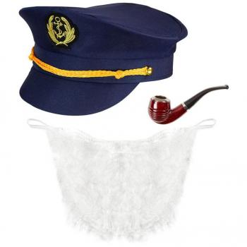 Set de Capitán de Alta Mar: Gorra, Barba y Pipa