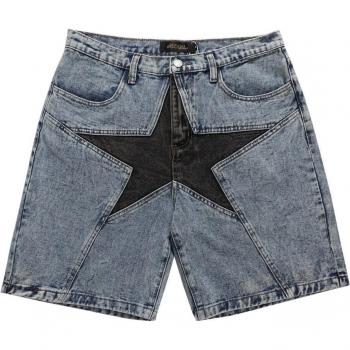 Men's Pentagram Design Denim Shorts