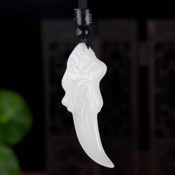 Carved Jade Wolf Tooth Pendant Jewelry