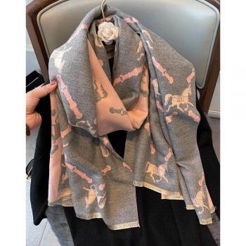 Chal de Cachemira con Estampado de Caballo para Señoras, Estilo Europeo y Americano