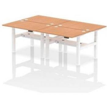 Dynamic Air Back-to-Back W1200 x D800mm Height Adjustable Sit Stand 4 Person Bench Desk With Cable Ports Oak Finish White Frame