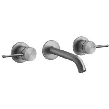 Gessi 316 Cesello Fertigmontagesystem für 2‑Griff‑Waschbecken, fester Auslauf, Farbe Edelstahl matt gebürstet