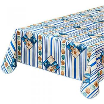 Nappe bordée anti-taches Coquilles Mer en coton