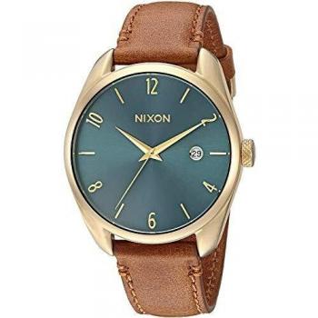 Nixon Analog Quarz Uhr mit Lederarmband – Light Gold / Turquoise Edition