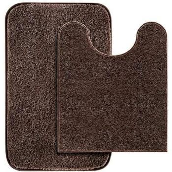 VANZAVANZU Non Slip Bath Mat Set 2 Piece Thickened Bathroom Mat Set Absorbent Ultra Soft Bath and Pedestal Toilet Mat Set Fluffy Microfiber Toilet Rug