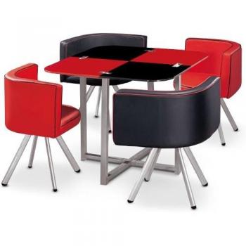 Table Design Menzzo P803 avec Chaises Métal Noir/Rouge