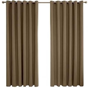 Deconovo Blickdichter Ösenvorhang für Schlafzimmer, 274x229 cm, Taupe, 2er Set