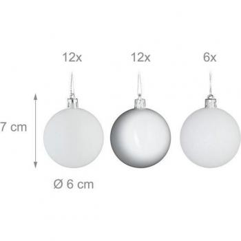 Boules de Noël 30 pièces – Plastique Solide – 6 cm – Blanc – Relaxdays