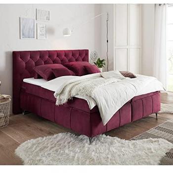 Lomadox Boxspringbett 180x200 cm PETARE-09, Bordeaux, H2 inkl. Topper