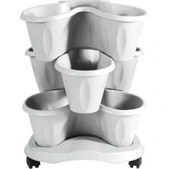 Porte‑plantes MamboCat : 3 compartiments empilés – Soucoupe roulante – Blanc