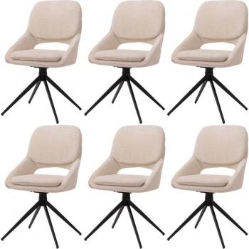 Confezione 6 Sedie Pranzo HHG 617 – Tessuto Culinario in Avorio Beige