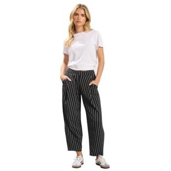 PixieGirl Petite Black Stripe Barrel-Leg Trousers, Women Size 10