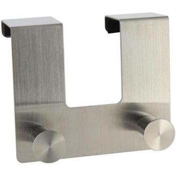 Support de porte en acier inox, 2 crochets, finition chrome élégante