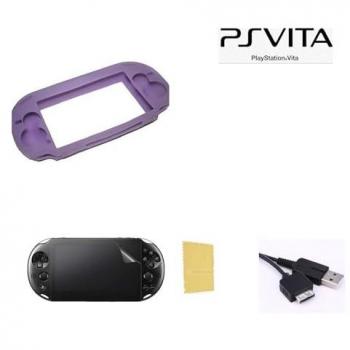 Trio Protection Vita 1000 – Housse Silicone Violet + Chargeur USB + Film Écran