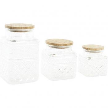 Set di 3 Barattoli in Vetro con Coperchio Bamboo