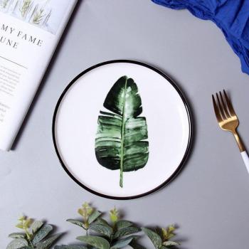 Hoja Verde Ins Nordic – Placa de Cerámica para Plato Western + Cubiertos