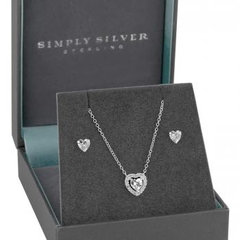 Simply Silver Sterling Silver Tone 925 Cubic Zirconia Halo Heart Set