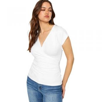 Long Tall Sally Women's Tall Short Sleeve Wrap Top – White, Size 16