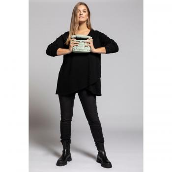 Maglione lungo con effetto a più strati, pietre decorative, scollo a girocollo, maniche lunghe, Donna, Nero, Taglia: 48/50, Viscosa/Fibre sintetiche