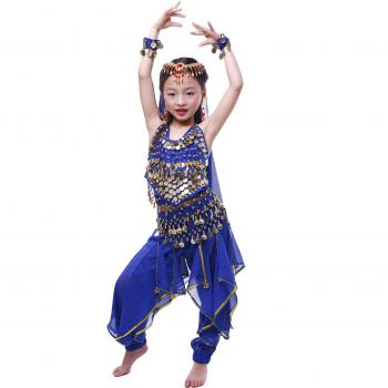 Conjunto de danza del vientre para niñas, color azul oscuro, tamaño S