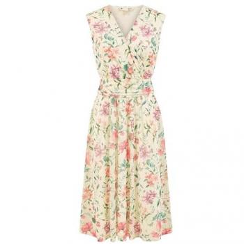 Yumi Yumi Damen Midi-Kleid mit Blumenprint und Taschen in Creme