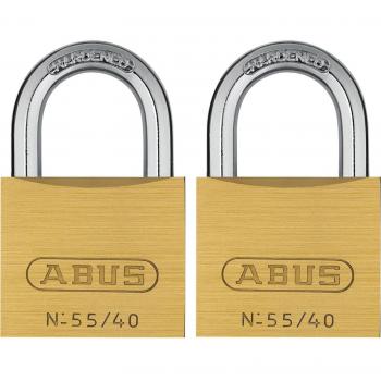 ABUS 55 Series Basic Brass Padlocks Twin Pack with Keyed Alike Feature