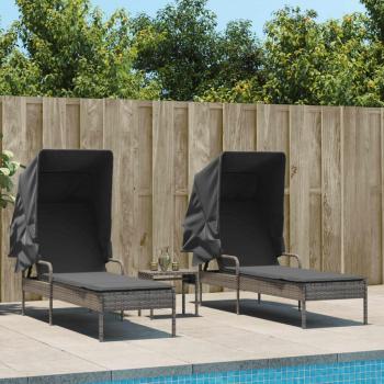 Kit extérieur vieXL : deux chaises longues gris rotin + table et auvent