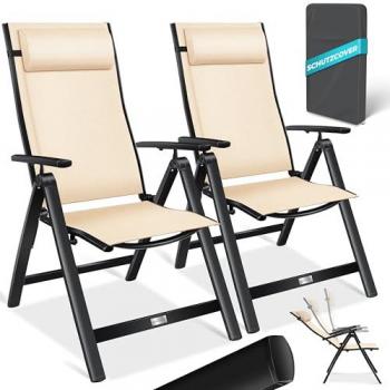 Sedia da Esterno in Alluminio con Braccioli, Cuscino Regolabile 7‑Pos. – Beige, Set 2 pezzi – Kesser