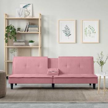 VidaXL Schlafsofa in Rosa Samt mit Getränkehaltern