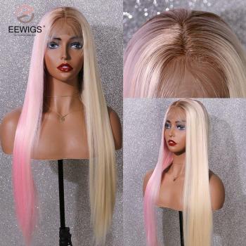 EEWIGS Halbblonde und Halbr rosa Perücke