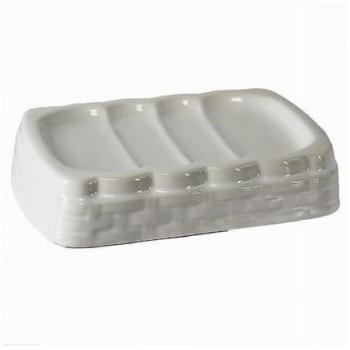 Porta Sapone Saponetta Ceramica Bianco Vimini Rattan Arredo Bagno 10349