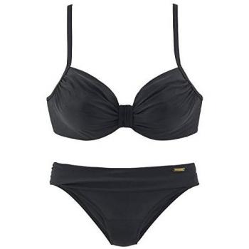 LASCANA Damen Bügel-Bikini Set Schwarz, Gr. 46, Cup F mit Raffungen