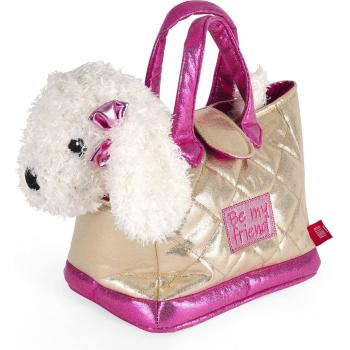Bolso Perletti con peluche extraíble perro Didi, color dorado, 20x15x28 cm