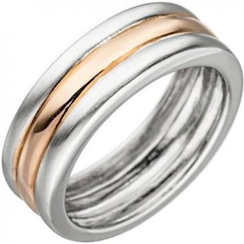 Silber‑Ring JOBO Damen – 925 Sterling, Bicolor, vergoldet/matt, Größe 54