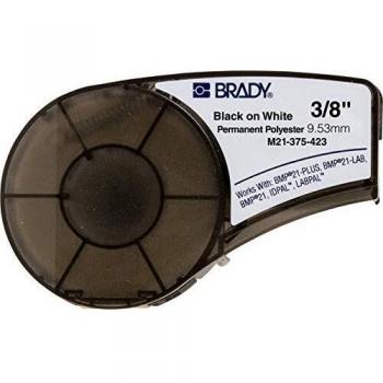Brady M21 Label Tape, 0.375 in. W, Black on White, Permanent Polyester