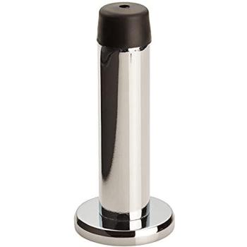 Rubber‑Tipped 71 mm Chrome Doorstop Cylinder, Rose Wall Mount