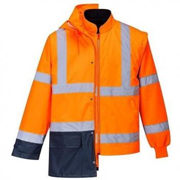 Oxford Weave Class 3 Hi Vis 5-in-1 Executive Jacket in Orange/Navy