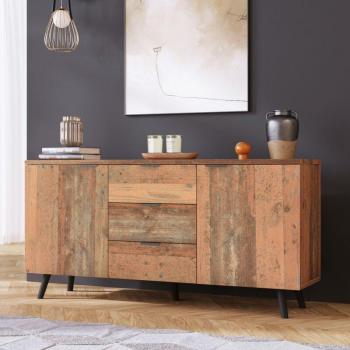 Buffet Moderne 3 Tiroirs avec Étagères, Marron Foncé