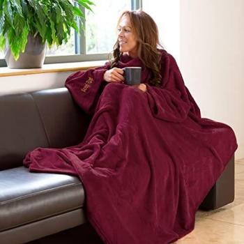 Snug Rug Deluxe en Polaire la Couverture avec Manches pour Adulte, mûre 60 x Porte, 214 x 152cm (Burgundy Red)