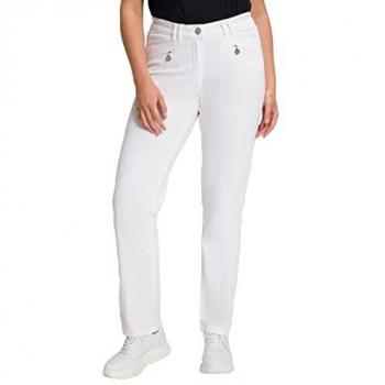 Pantaloni Mony in cotone per donna, estivi, bianchi, taglia 62L, con tasche con zip