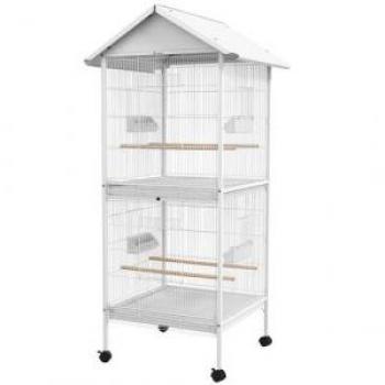 Cage à oiseaux design maison sur roulettes avec mangeoires, perchoirs, 10 portes et plateaux d'excréments amovibles