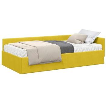 Cadre-lit d’angle velours 204×104×57 cm – matelas inclus – couleur jaune