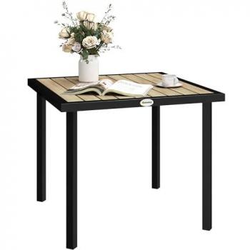 4-Person Square Garden Table with Parasol Hole, Brown
